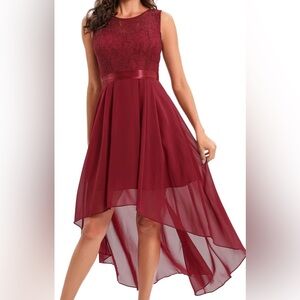 Chic Burgundy High-Low Lace Dress